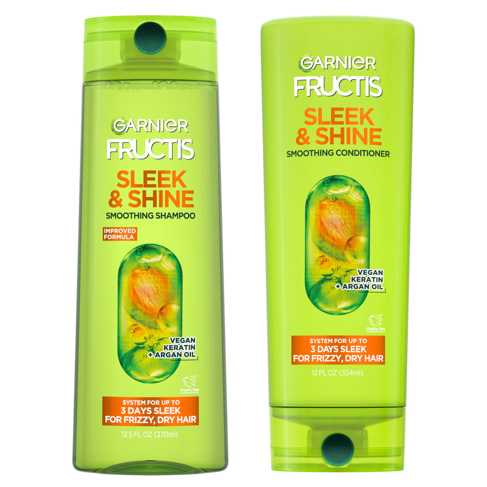 Garnier Fructis front packaging showing full shampoo and conditioner benefits