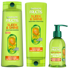 Garnier Fructis front packaging showing full three-piece set and benefits