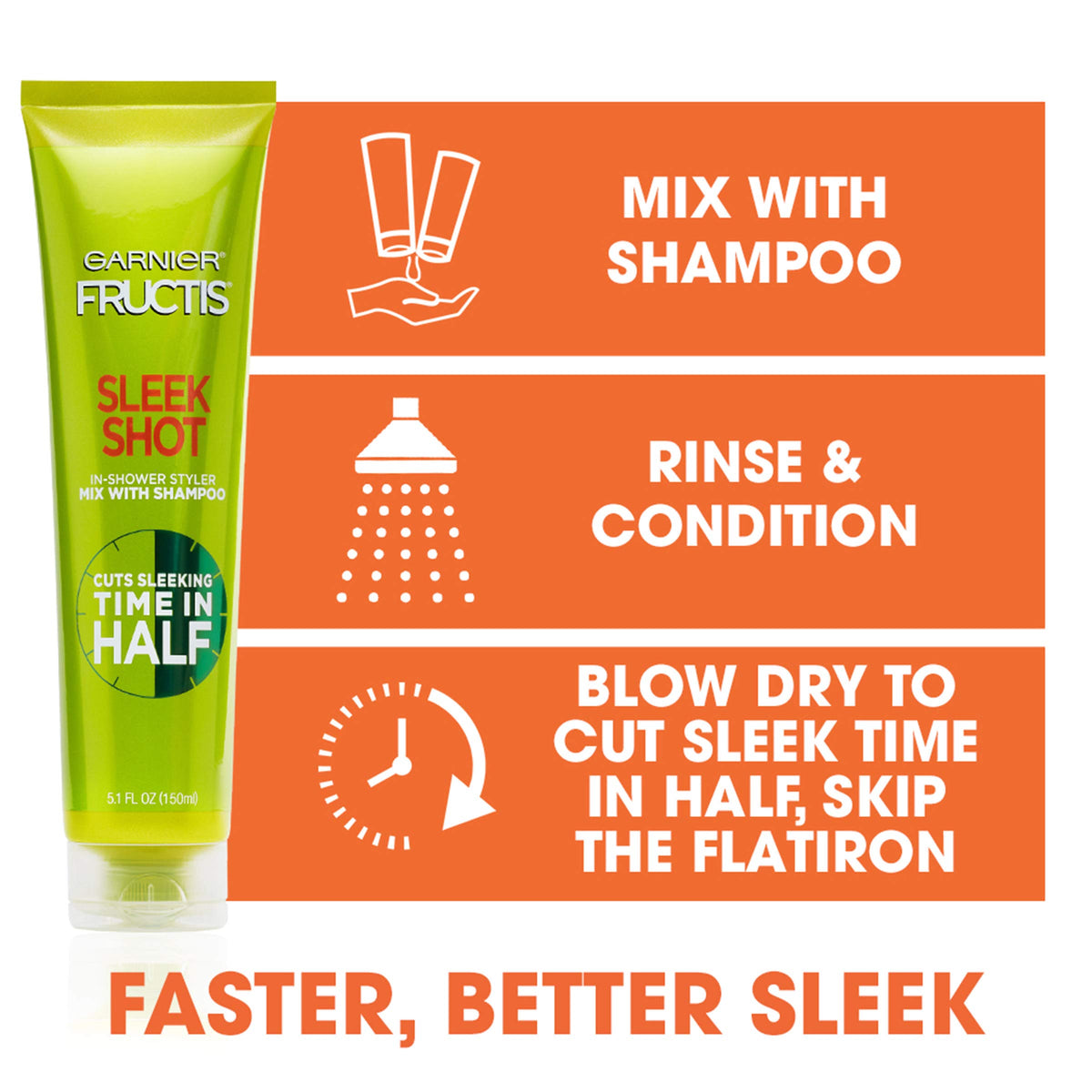Garnier product in-shower being applied showing faster styling benefit