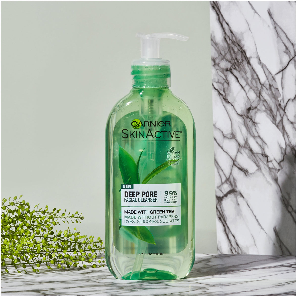 Garnier close-up label highlighting ingredient list and vegan benefit