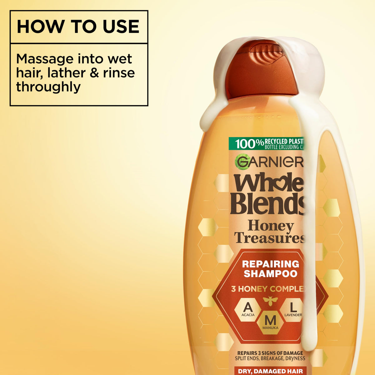 Garnier bottles next to hand for size comparison and convenient use