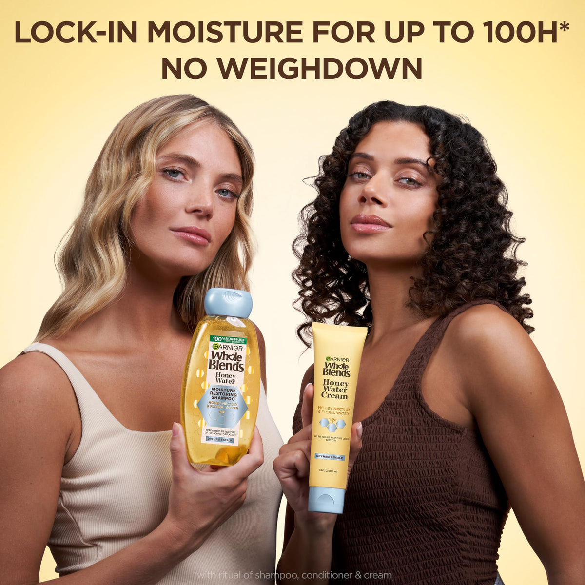 Honey nectar and floral water ingredients with Garnier label for natural boost