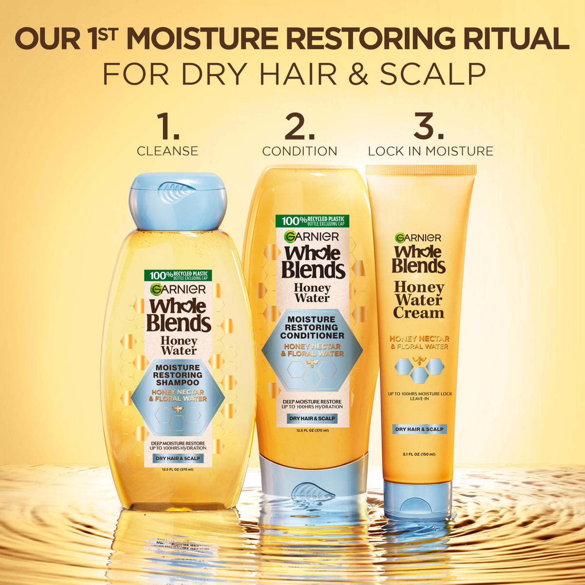 Garnier cream paired with matching shampoo and conditioner for system use