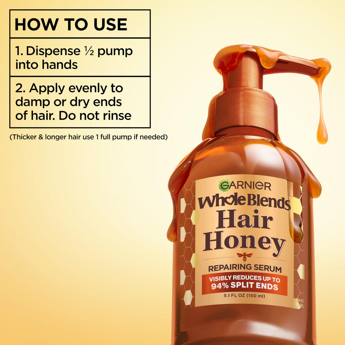 Garnier ingredients label close-up highlighting honey infusion and cleaner formula benefit