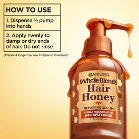 Garnier ingredients label close-up highlighting honey infusion and cleaner formula benefit