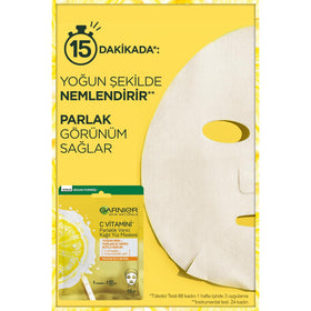 Garnier mask in use on face demonstrating 15-minute application benefit