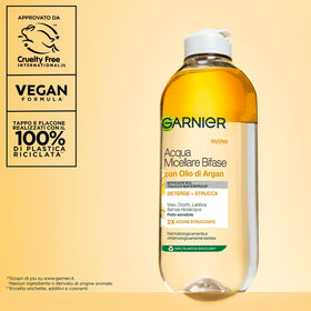 Garnier bottle staged on bathroom shelf in a lifestyle setting for daily skincare routine