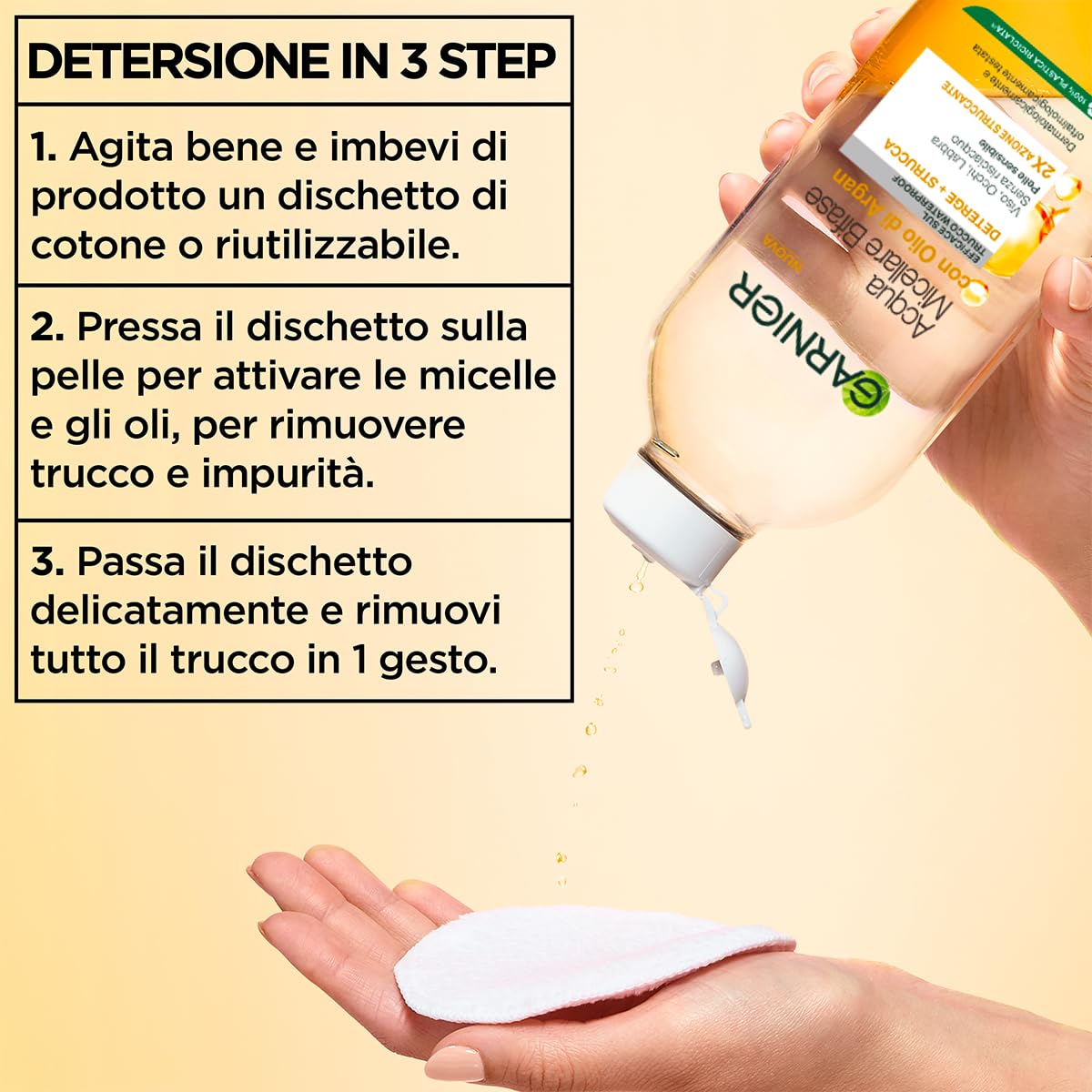 Garnier removing waterproof mascara on lashes demonstrating effective dissolve without rubbing