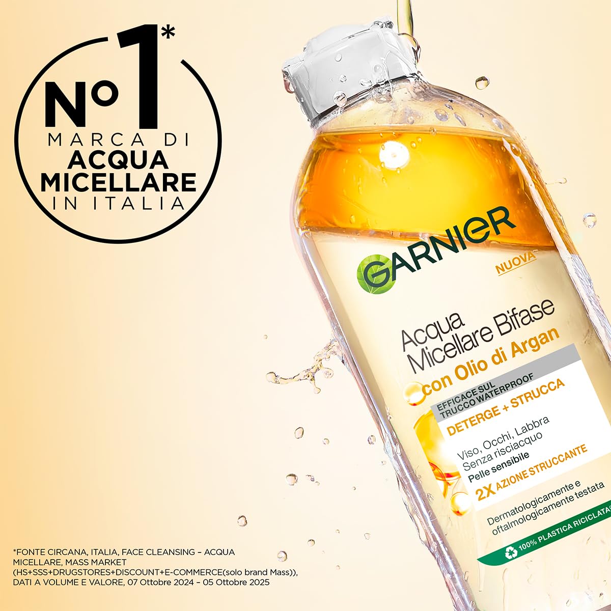 Garnier 400 ml bottle beside a standard skincare bottle showing generous size and value