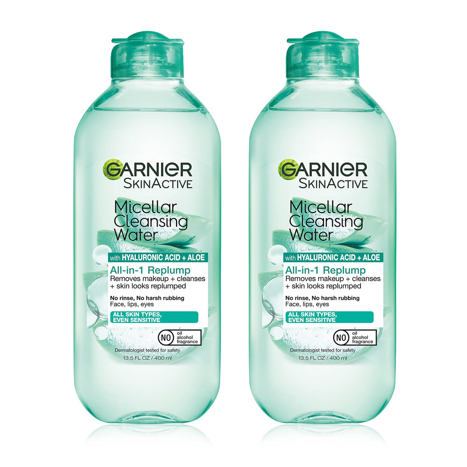Garnier front packaging showing bottle and product benefits for quick cleansing