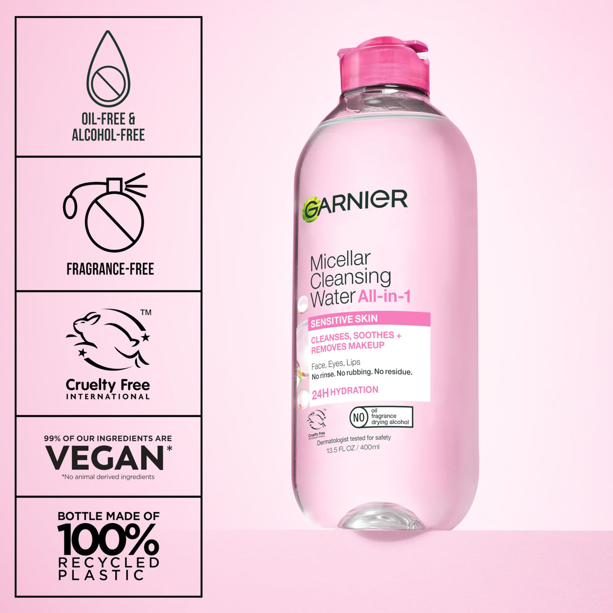 Garnier micellar in action on cotton pad removing makeup without rubbing