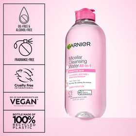 Garnier micellar in action on cotton pad removing makeup without rubbing