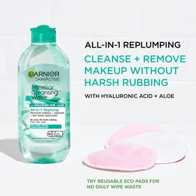Garnier pad removing makeup from face to demonstrate effective cleaning