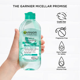 Garnier two bottles styled on bathroom counter for daily routine appeal