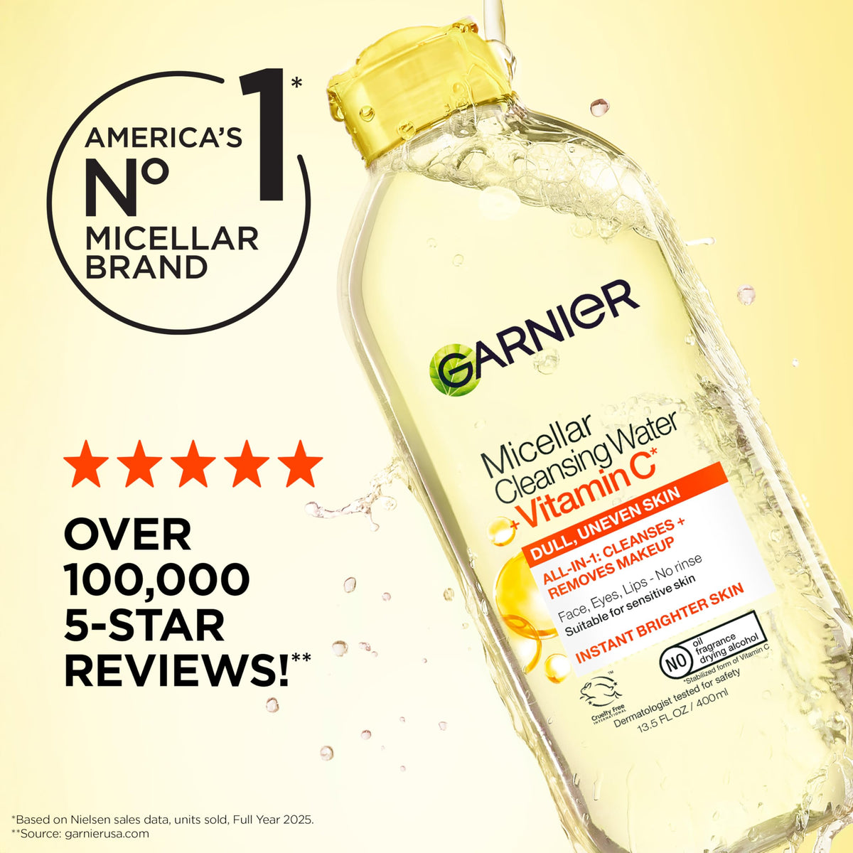 Garnier bottle on bathroom vanity conveying daily skincare placement