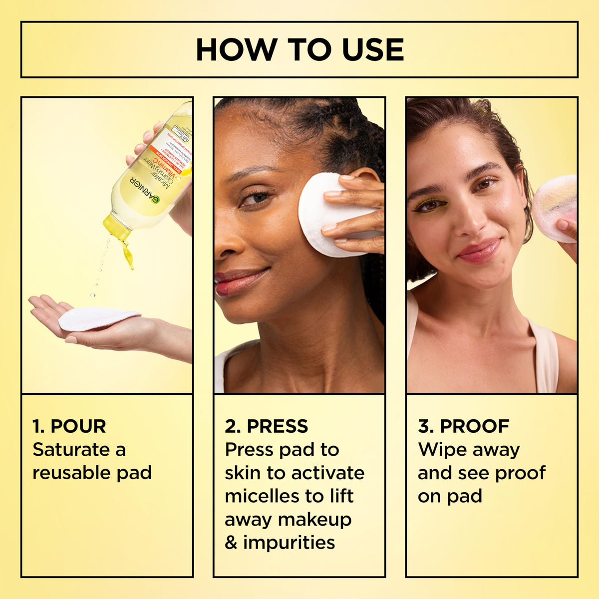 Garnier bottle beside cotton pads ready for a no-rinse cleansing routine