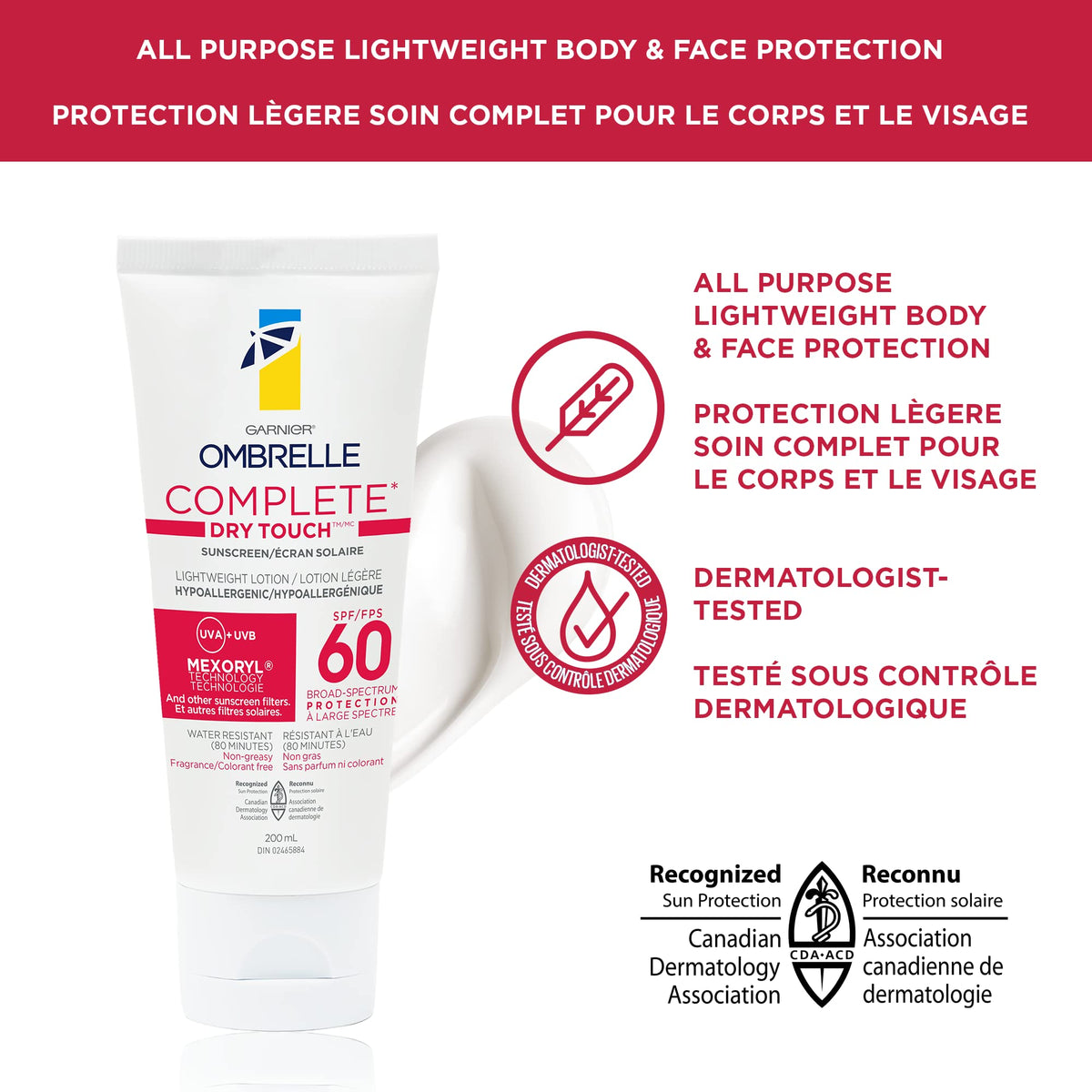 Garnier Ombrelle 200 mL size comparison showing value and coverage benefit