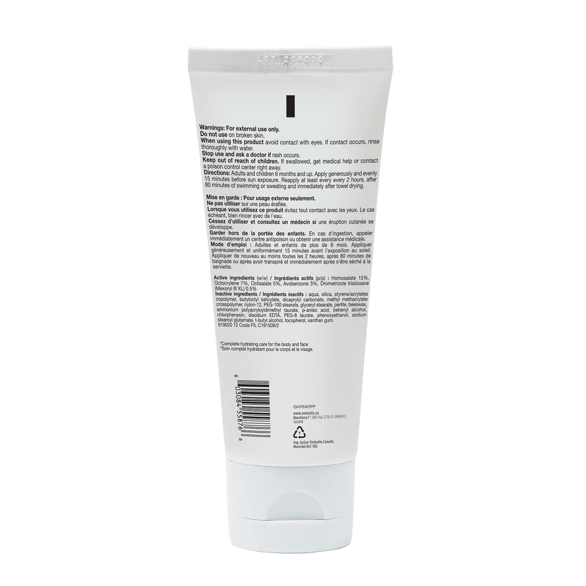 Garnier Ombrelle water resistance demonstration indicating 80-minute protection benefit