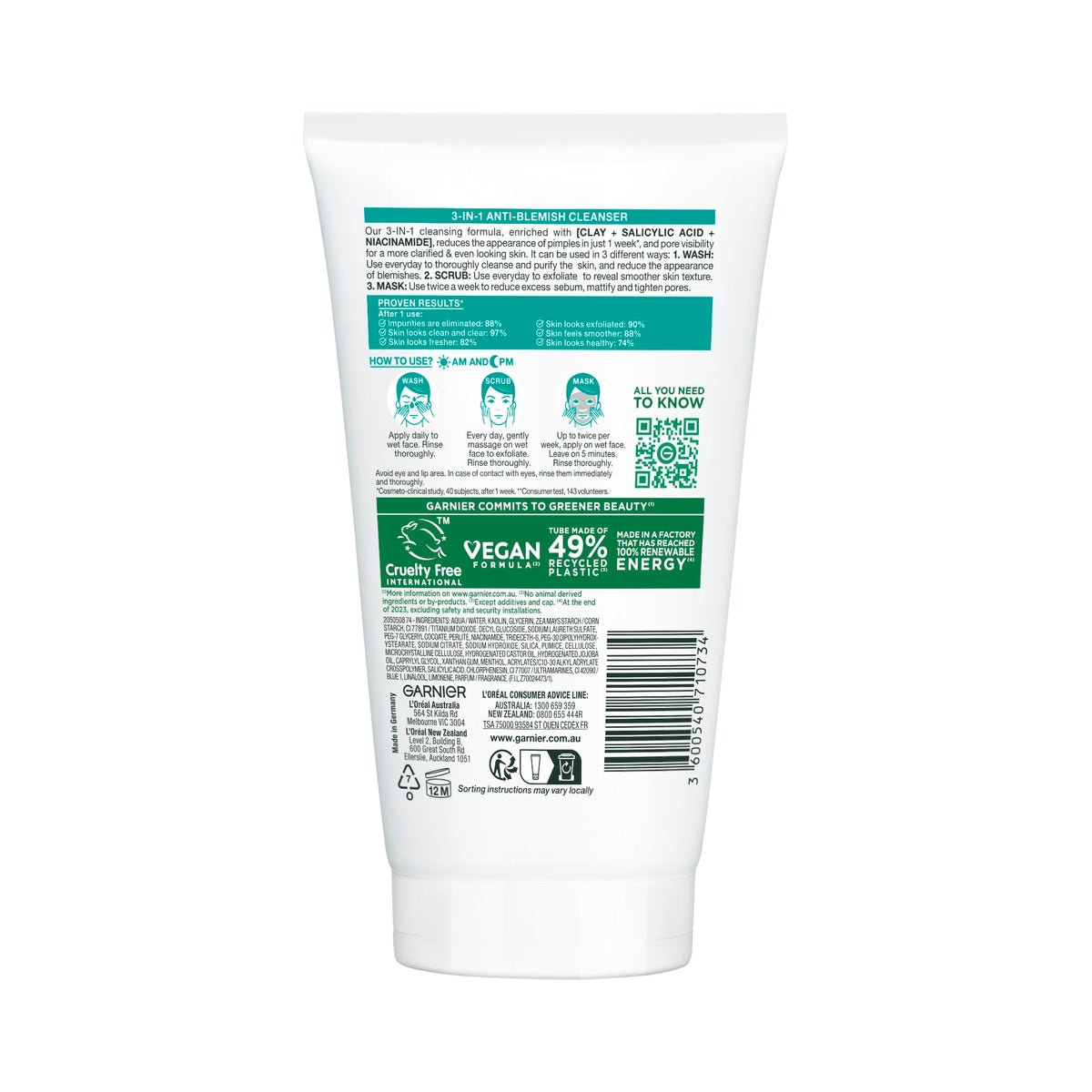 Garnier closeup texture revealing pumice particles and smooth gel benefits