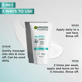Garnier tube beside measuring items showing 150 ml scale and travel convenience