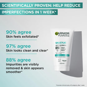 Garnier product in use as a scrub demonstrating gentle exfoliation benefit