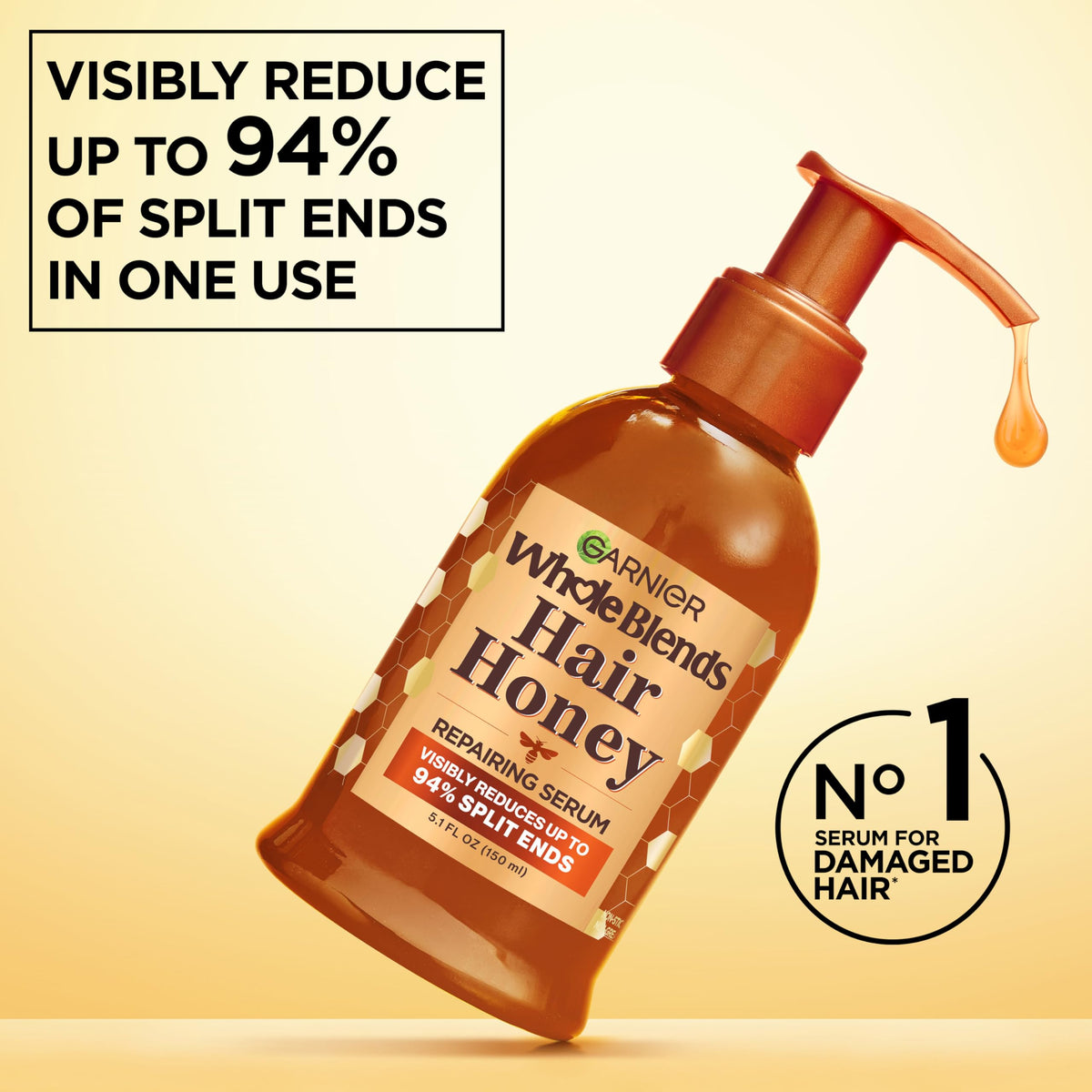 Garnier serum being dispensed on hands demonstrating easy, non-greasy application benefit