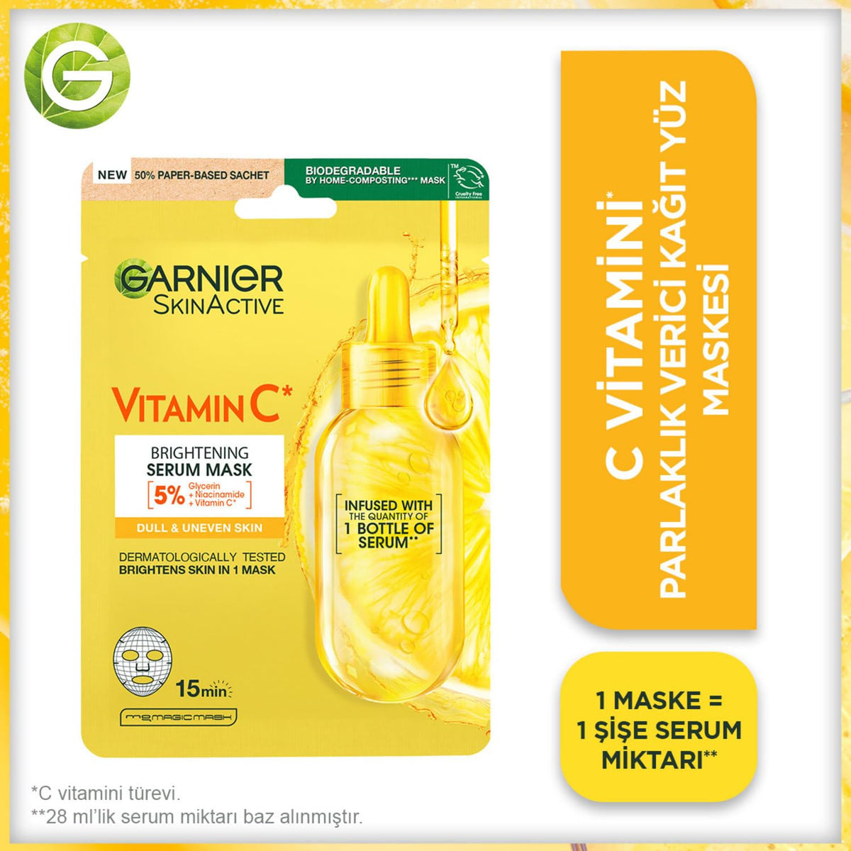 Garnier single sachet displayed to highlight easy, on-the-go use
