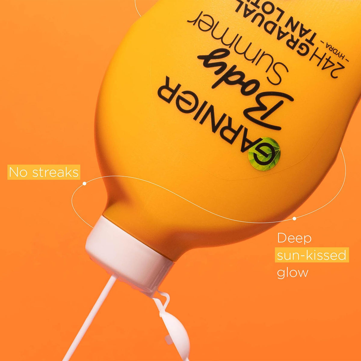 Garnier applied on forearm displaying even, natural tan development benefit