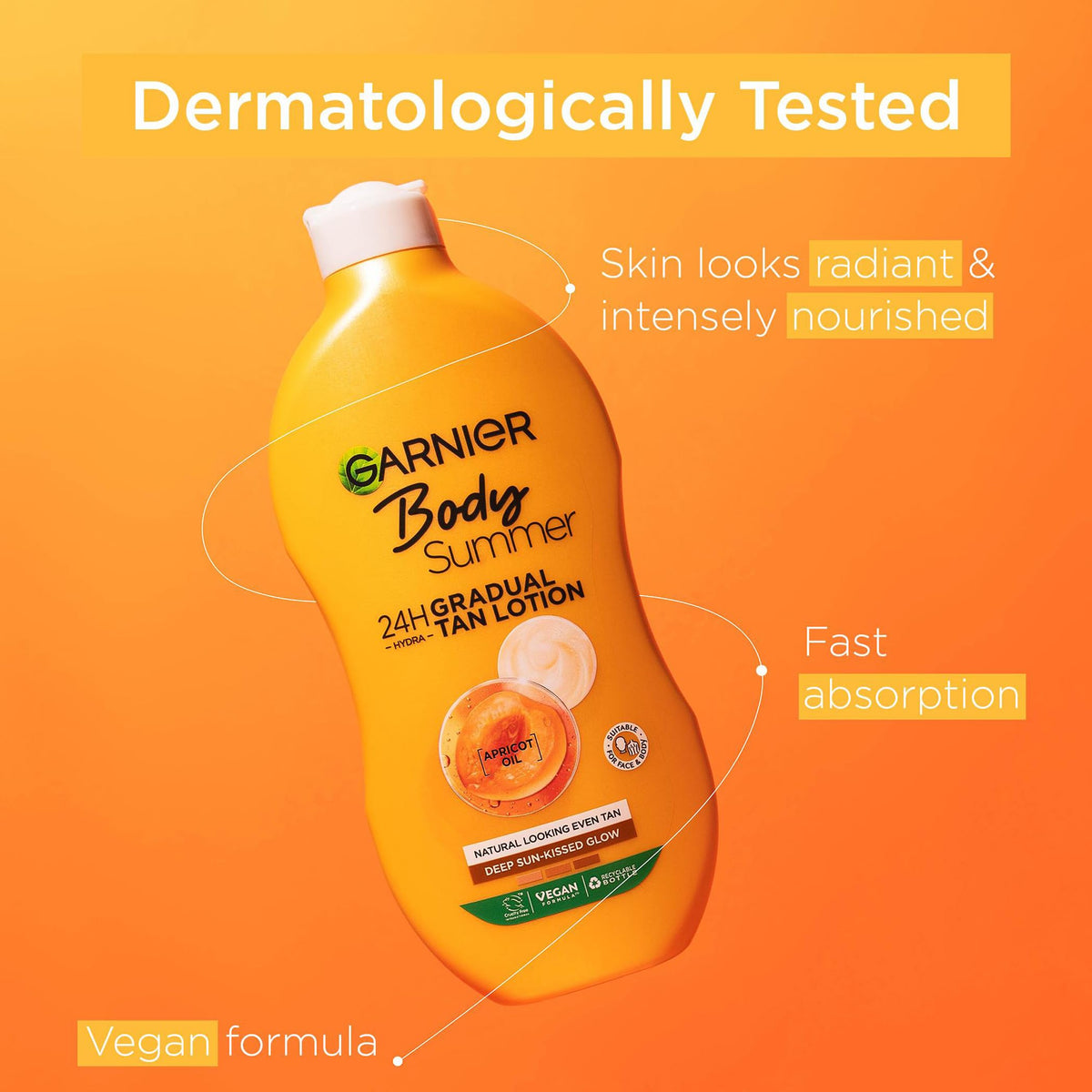 Garnier creamy lotion texture close-up showing absorbent, fast-absorbing formula benefit