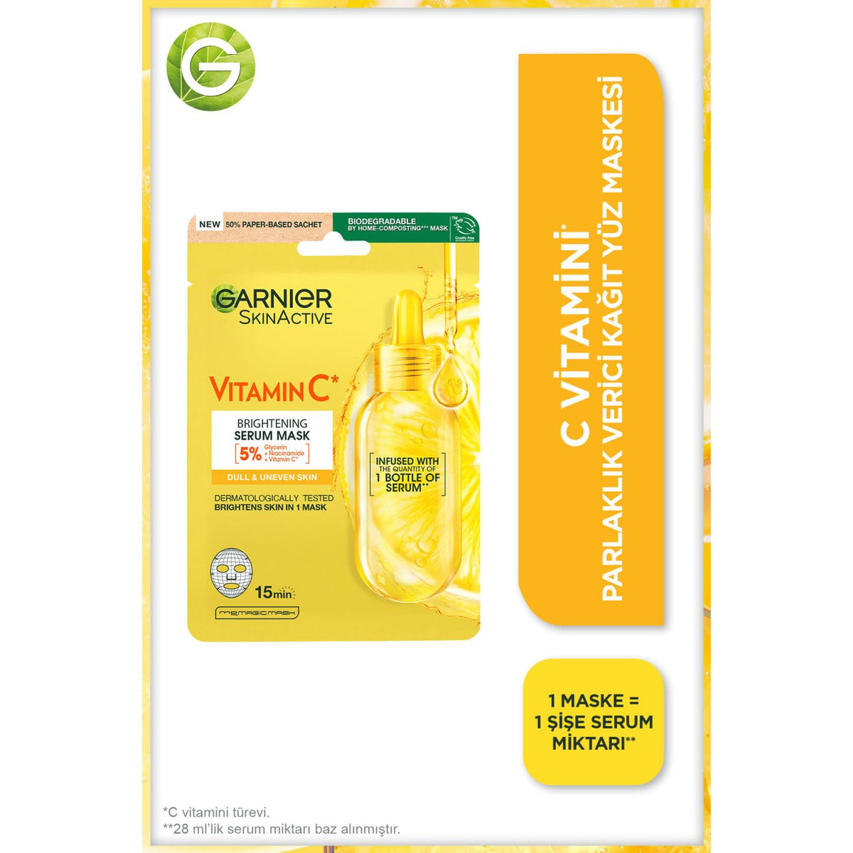 Garnier front packaging showing product name and benefit of quick hydration