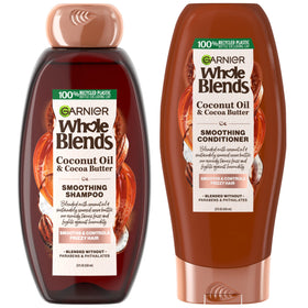 Garnier bottle front packaging showing coconut and cocoa benefits