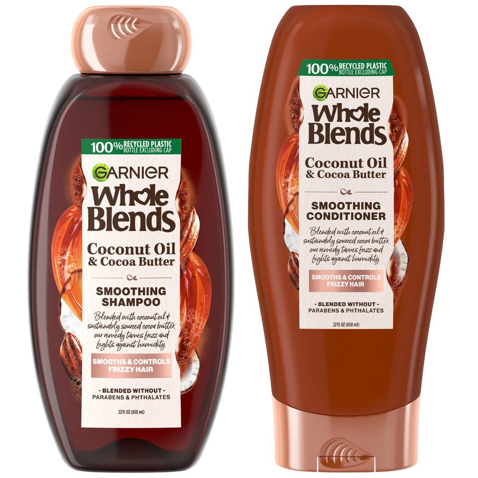 Garnier bottle front packaging showing coconut and cocoa benefits