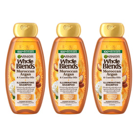 Garnier Whole Blends front packaging showing three 12.5 fl oz bottles for convenience