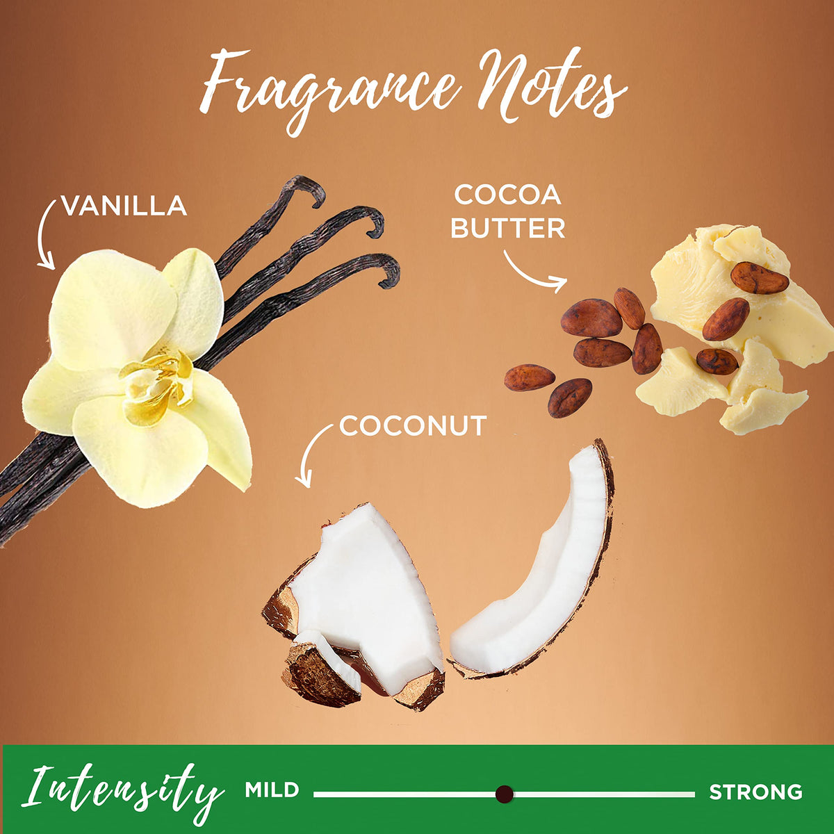 Coconut and cocoa butter ingredients alongside Garnier for nourishing claim
