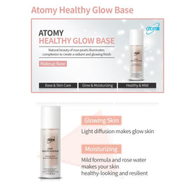 GASHINA STORY Atomy Healthy Glow Base being applied to cheek demonstrating natural radiance effect