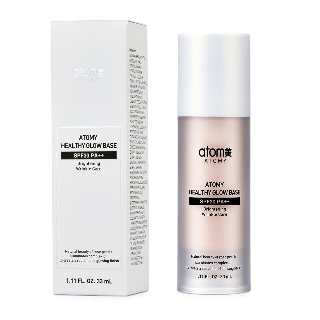 GASHINA STORY Atomy Healthy Glow Base next to a coin for size comparison and travel-ready convenience