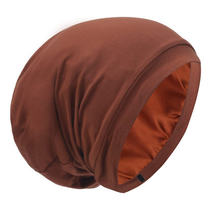 GB Selected front view of caramel satin-lined bonnet showing full coverage and style benefit