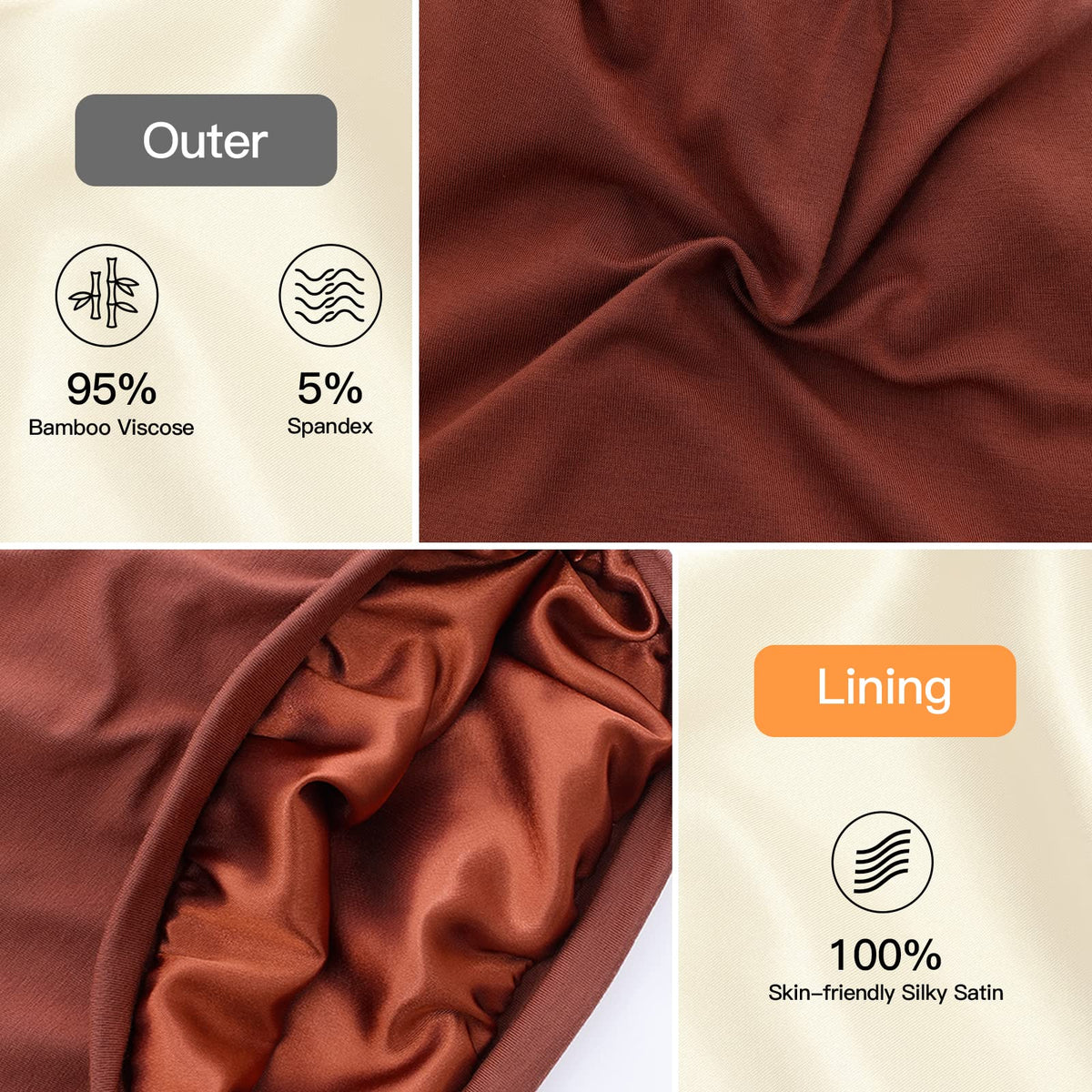 GB Selected close-up of silky satin lining showing smooth texture to reduce frizz