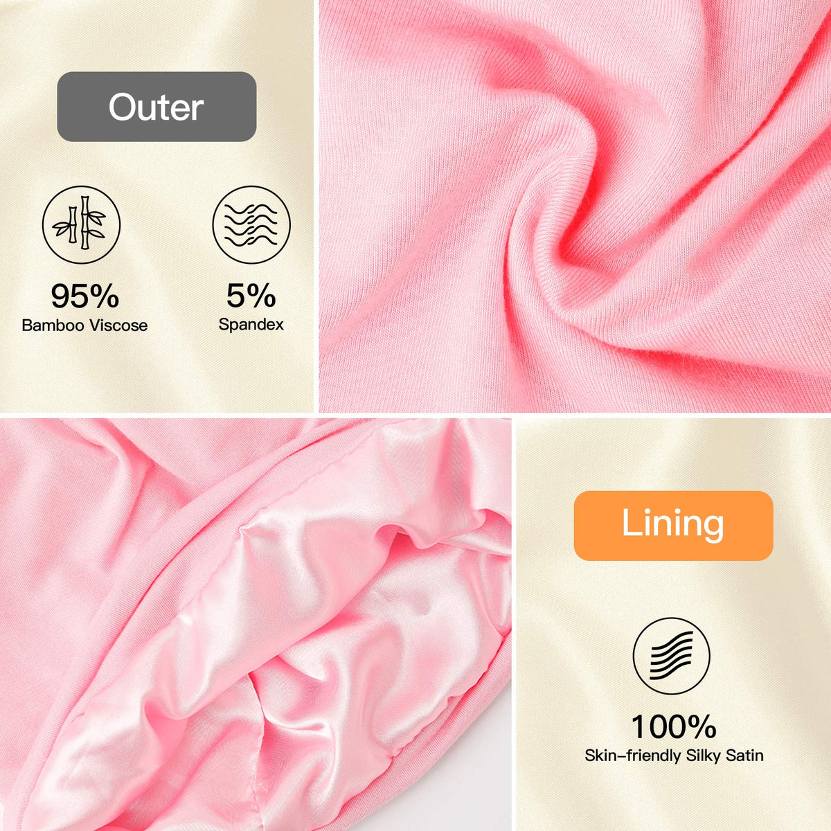 GB Selected close-up of smooth satin lining showcasing gentle friction reduction for hair