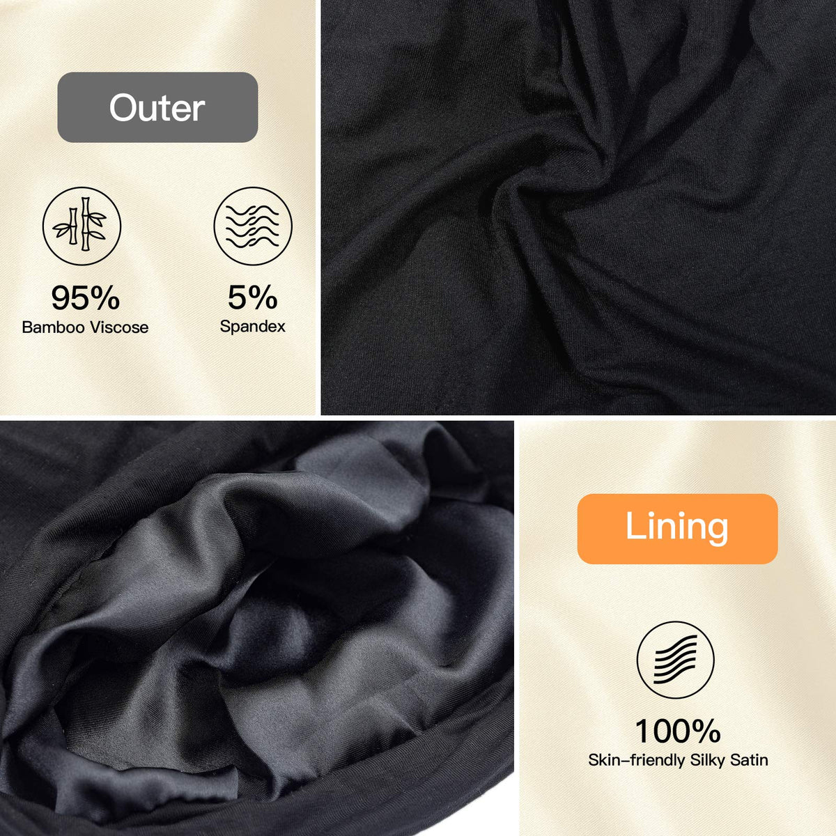 GB Selected close-up of silky satin lining protecting hair from friction benefit