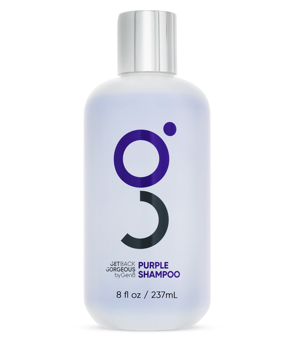 Get Back Gorgeous front bottle view showing label and purple shampoo for quick identification and benefit