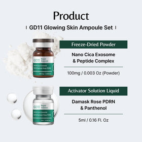 GD11 powder close-up of freeze-dried Cica exosome and peptide texture for potency visualization