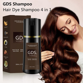 Gds Shampoo bottle label close-up highlighting instructions and shade