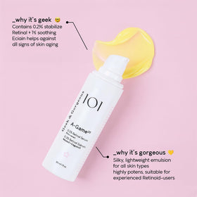 Geek & Gorgeous A-Game 20 paired with moisturizer illustrating layering step