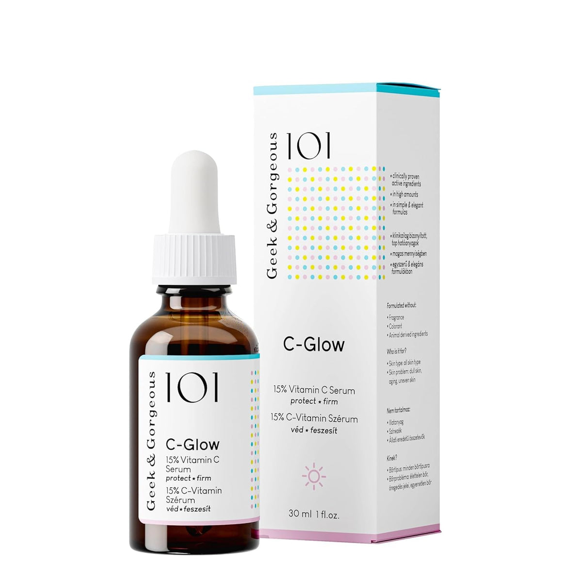 Geek & Gorgeous dropper dispensing serum highlighting easy application