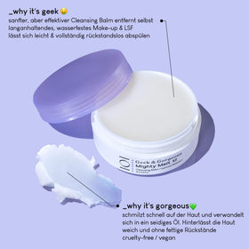 Geek & Gorgeous close-up scoop of balm texture, shows smooth melting benefit