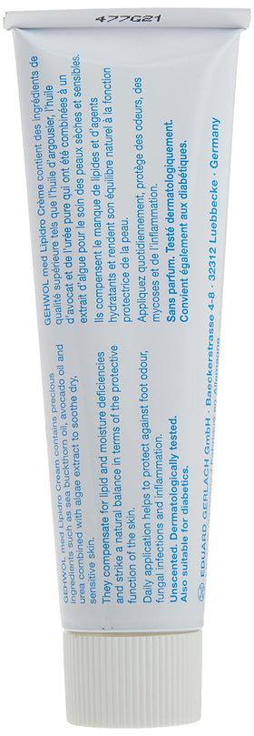 GEHWOL Lipidro tube in hand for scale showing travel-friendly 2.6 fl oz size benefit