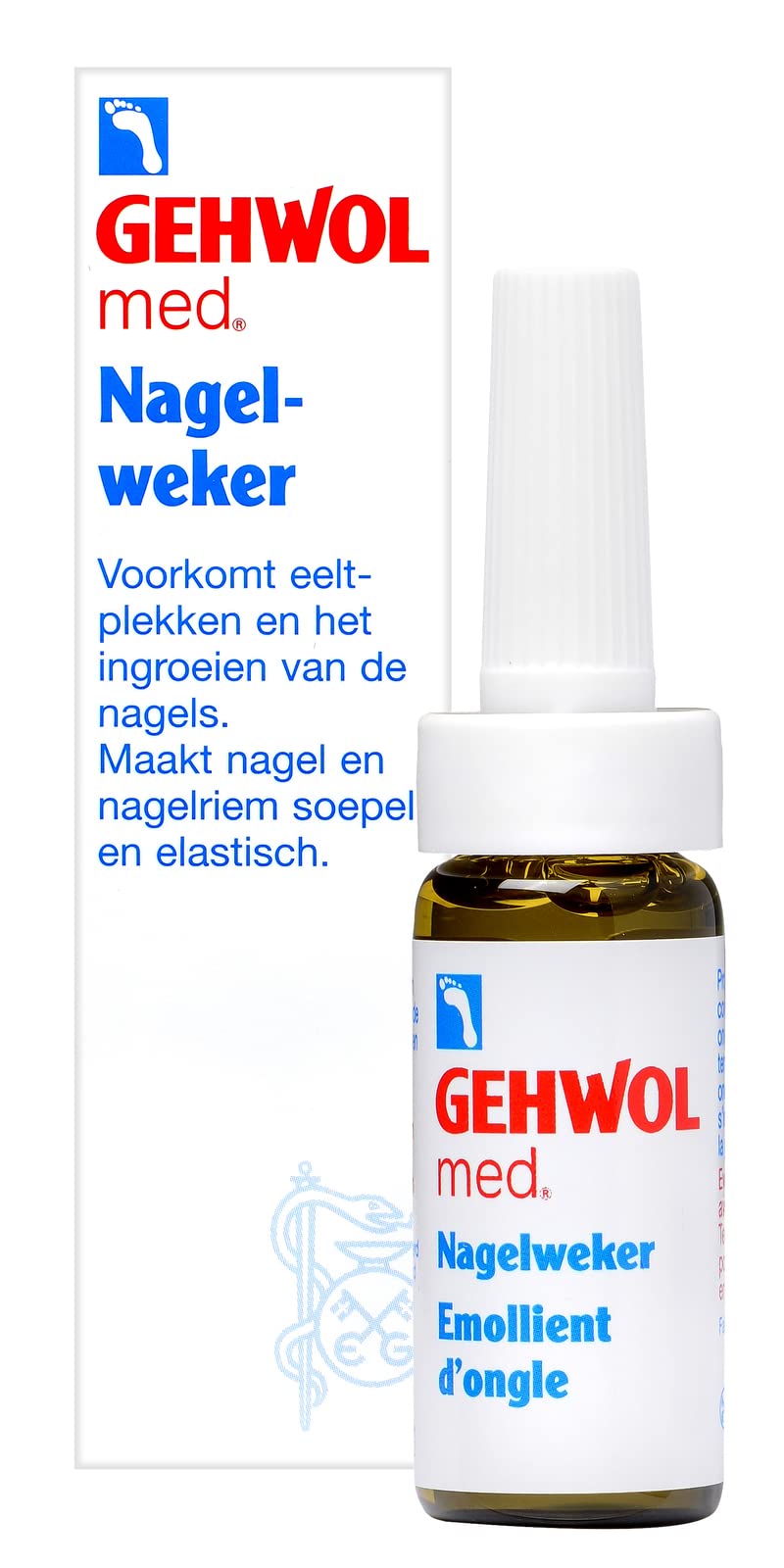 GEHWOL bottle front packaging showing label and compact size, clear branding and benefit
