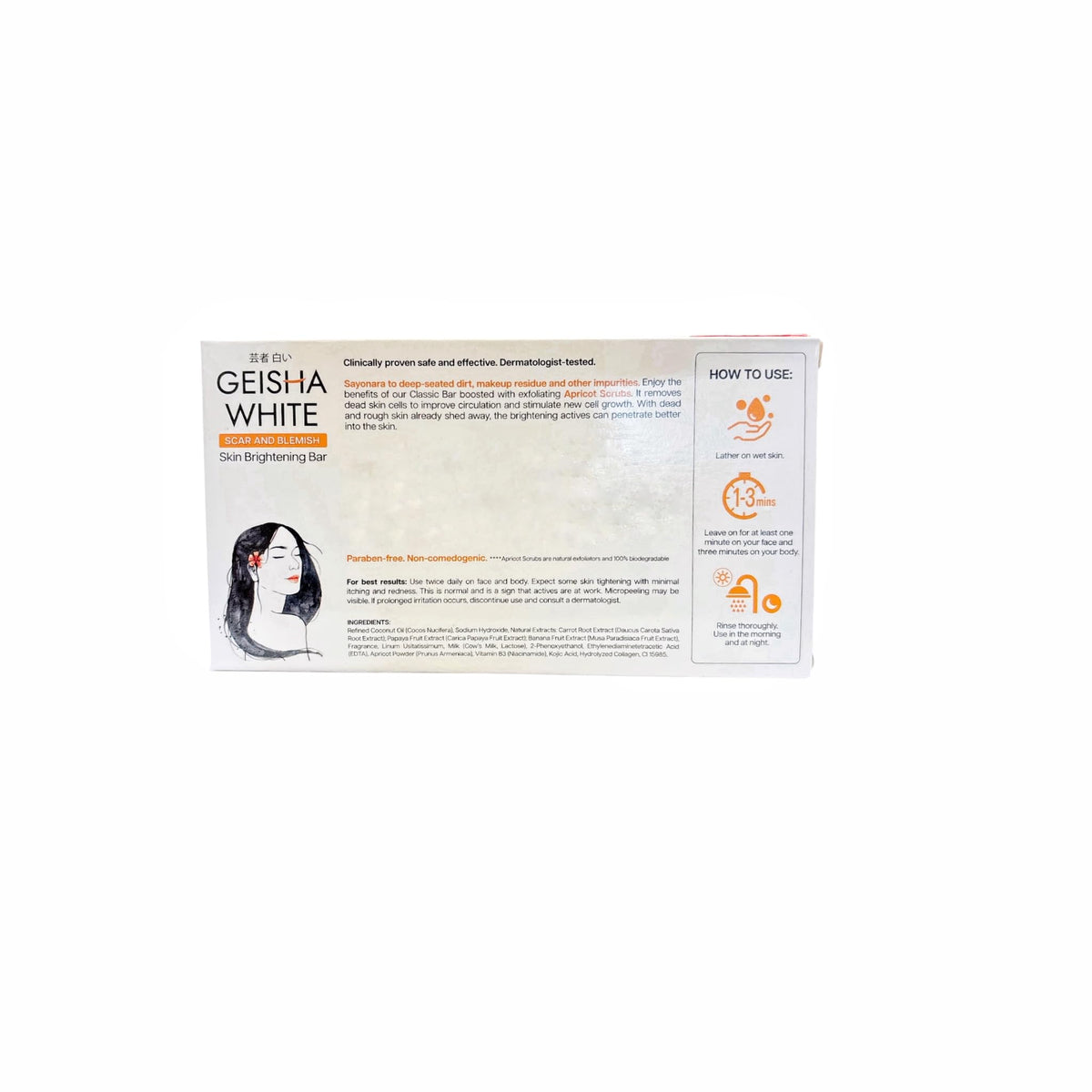 Generic Geisha White close-up of bar texture with visible ingredients and gentle exfoliation