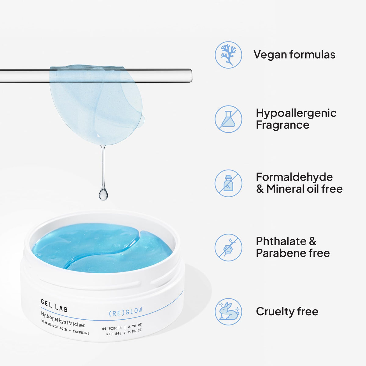 Gel Lab product label and ingredient list visible, clean formulation benefit